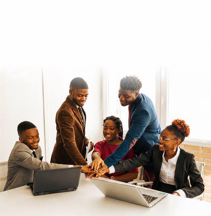 A group of students working together around laptops